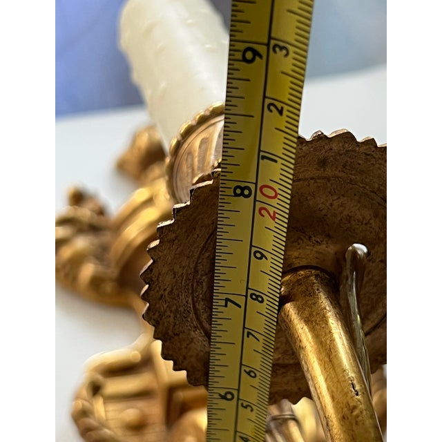 Antique Large 3 Light French Gold Gilt Bronze Pair Wall Sconces Figural Heads With Horn For Sale - Image 10 of 12