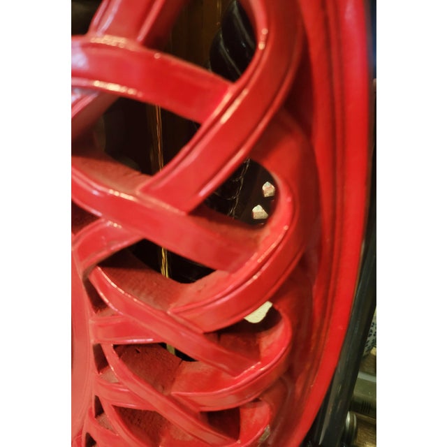 Traditional Custom Painted Extra Large Round Lattice Design Glossy Red Regency Wall Mirror For Sale - Image 3 of 5