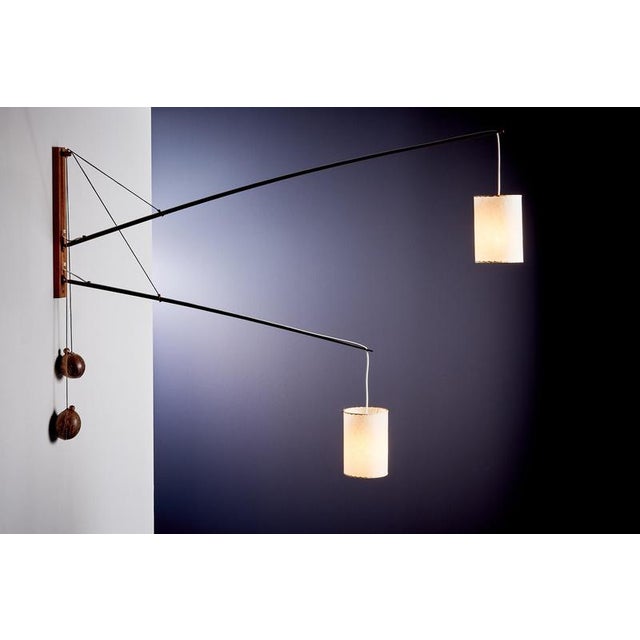 Large Adjustable Teak Coconut Wall Light with Counterweights attributed to Ruprecht Skrip, 1950s For Sale - Image 4 of 16