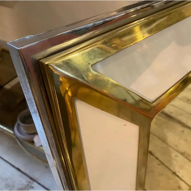 Mid-Century Modern 1970s Romeo Rega Style Mid-Century Modern Chrome and Brass Italian Wall Mirror For Sale - Image 3 of 8