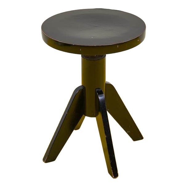 Screw Stool in Black Lacquered Wood For Sale