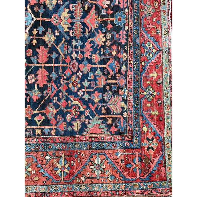 1920s NORTHWEST PERSIAN HERIZ VILLAGE CARPET Century Old Indigo-Ground Organic Wool & Dyes 8.9 x 11.9 For Sale - Image 13 of 17