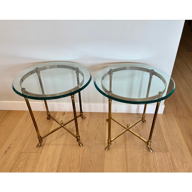 Vintage Italian Brass and Glass Round Side Tables - A Pair For Sale - Image 18 of 18