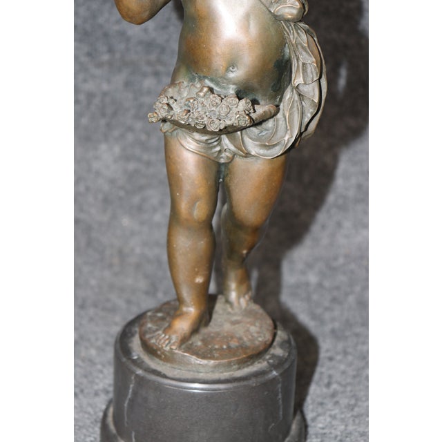 1960's Patinated Winged Putti Sculpture on Marble Base For Sale In Philadelphia - Image 6 of 10