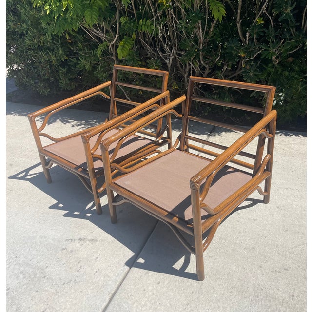 Brown Jordan Vintage Rattan Lounge Chair Set, New Perennials Cushions For Sale - Image 12 of 14