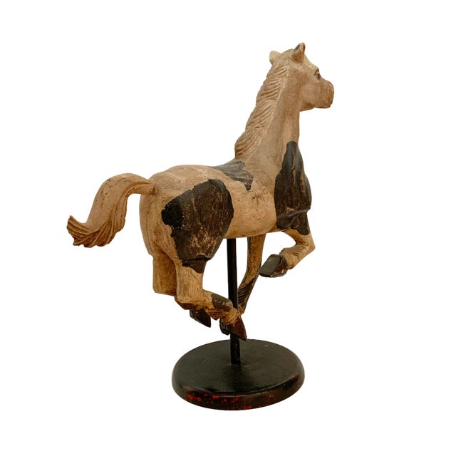 Vintage Hand-Carved Painted Horse Figurine on Stand – Western Folk Art Decor For Sale - Image 6 of 6