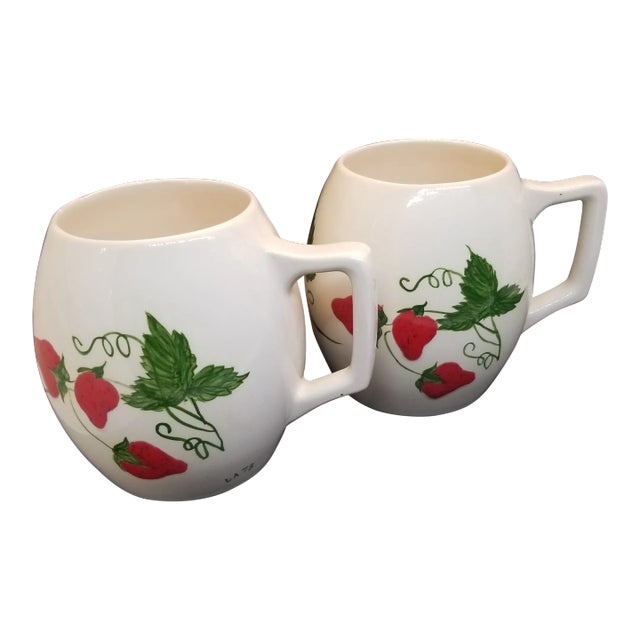 Vintage Hobbiest Handpainted Strawberry Mugs, Set For Sale
