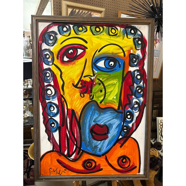 Abstract 1970s Peter Keil Large Colorful Portrait Painting For Sale - Image 3 of 7