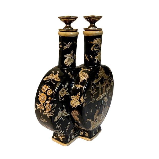 Chinoiserie Rare Vintage 80s Andrea by Sadek Famille Noire Chopstick Double Round Vase - Chinoiserie For Sale - Image 3 of 6