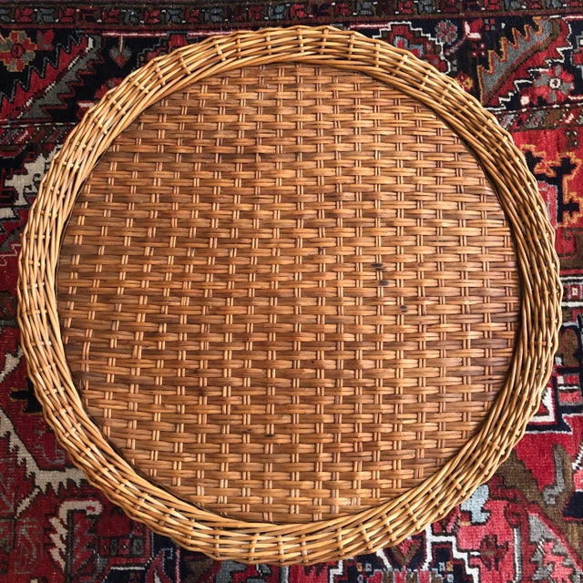 Wood Mid-20th Century Boho Handwoven Wicker Table For Sale - Image 7 of 12