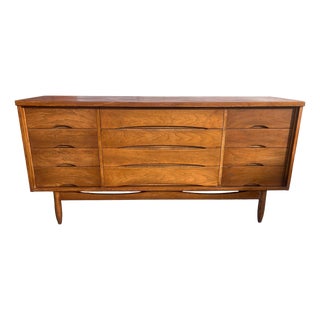 1960's Walnut Twelve Drawer Lowboy Dresser For Sale