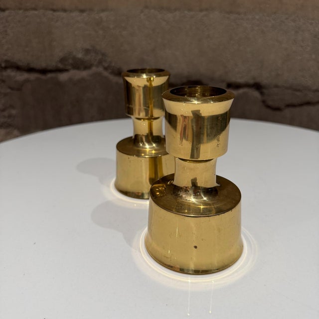 Mid-Century Modern Danish Modern Brass Candle Holders Jens Quistgaard Dansk Designs For Sale - Image 3 of 10