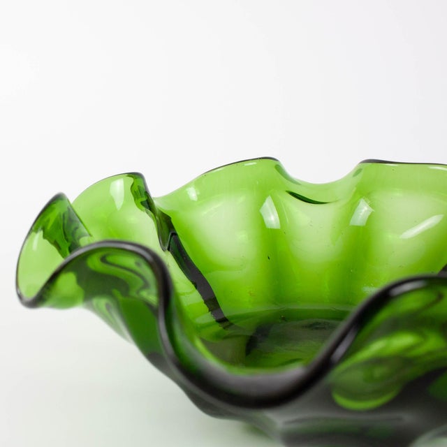 Vintage Portuguese Dark Green Glass Bowl, 1960s For Sale - Image 6 of 11
