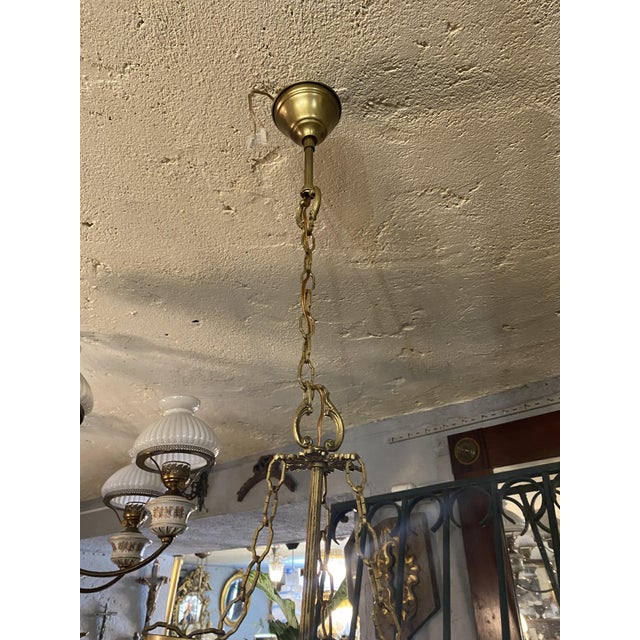 Brass and Glass Chandelier, 1950s For Sale - Image 9 of 12