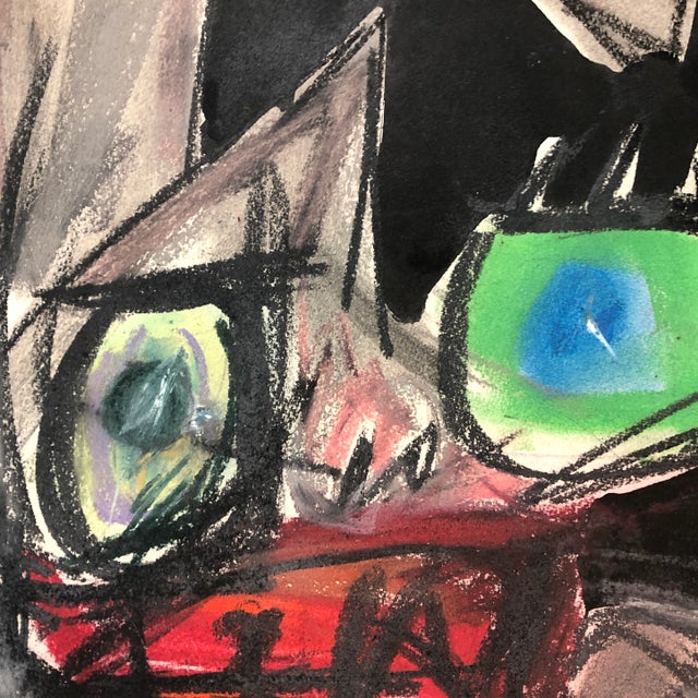 Abstract Original Vintage Robert Cooke 1970’s Pastel Drawing “Mickey the Cat” For Sale - Image 3 of 5