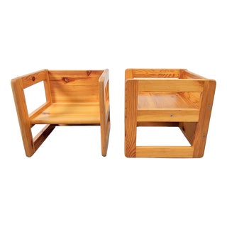 Pine Children's Table Chairs attributed to Marcel Gascoin, France, 1970s, Set of 2 For Sale