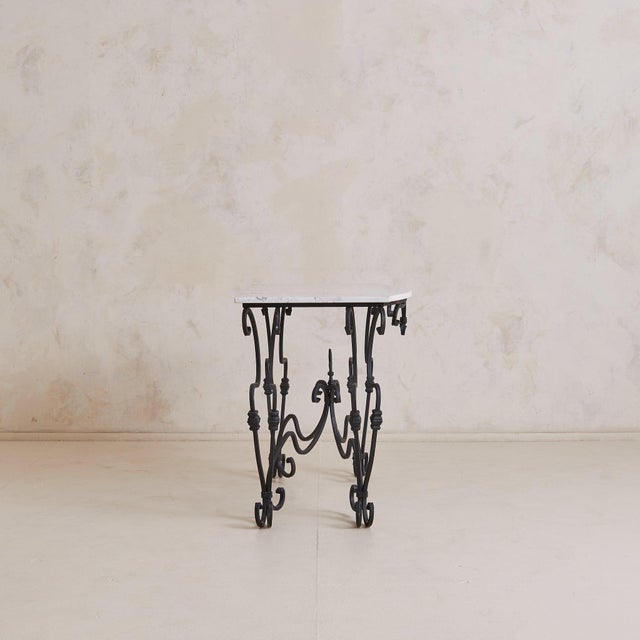 1940s French Wrought Iron Console with White Marble Top, 1940s For Sale - Image 5 of 11