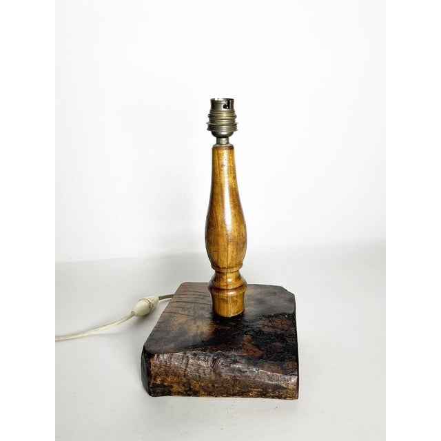 Brutalist Vintage Brutalist Wooden Table Lamp, France, 1960s For Sale - Image 3 of 17