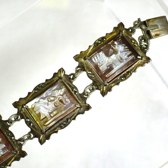 Vintage Art Deco Greco-Roman Gods Shell Cameo Bracelet 1930s For Sale - Image 4 of 14