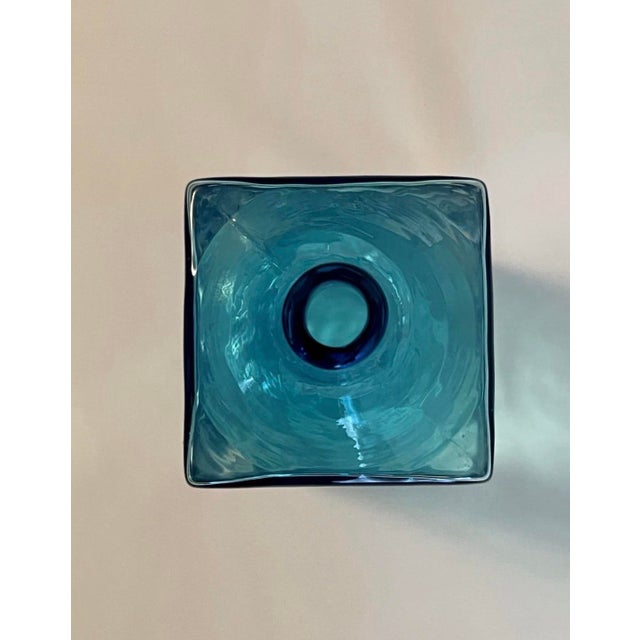 Vintage Venini Italian Aquamarine Blue Handblown Art Glass Vase Hand Signed For Sale - Image 9 of 12