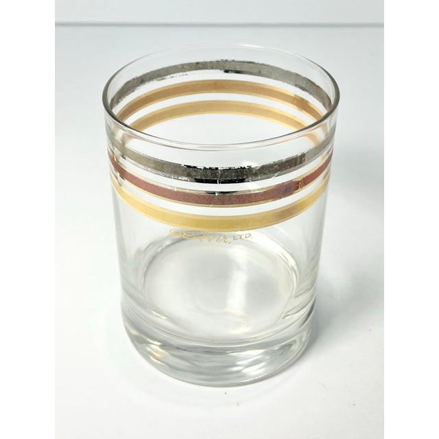 1960s 1960s Mid-Century Culver Gold Silver Copper Band Old Fashioned Tumbler Glasses - Set of 5 For Sale - Image 5 of 5