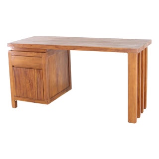 Brutalist Wood Desk, 1980s For Sale