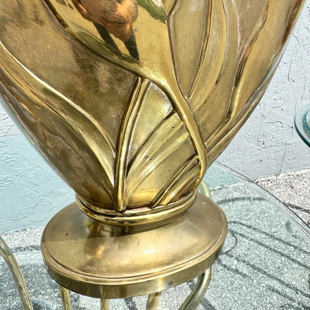 Art Deco Dolbi Cashier Style Brass Tulip Table Lamps - A Pair For Sale In West Palm - Image 6 of 10