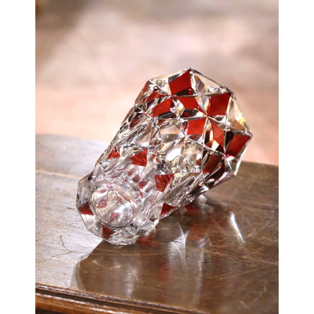 Mid-20th Century Bohemian Ruby Red Cut-to-Clear Crystal Vase For Sale In Dallas - Image 6 of 6
