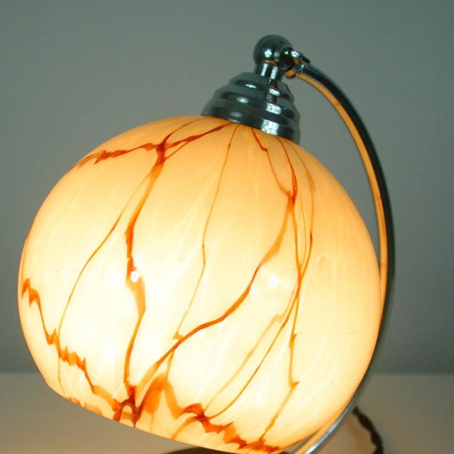 French Walnut, Chrome & Opaline Glass Table Lamp, 1930s For Sale - Image 12 of 14