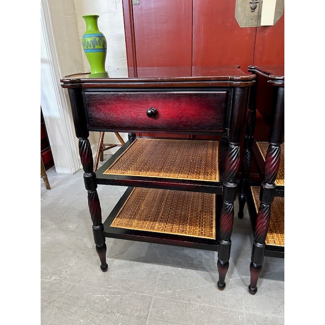 Late 20th Century Late 20th Century British Colonial Style Palecek Side Table Nightstands, a Pair For Sale - Image 5 of 8
