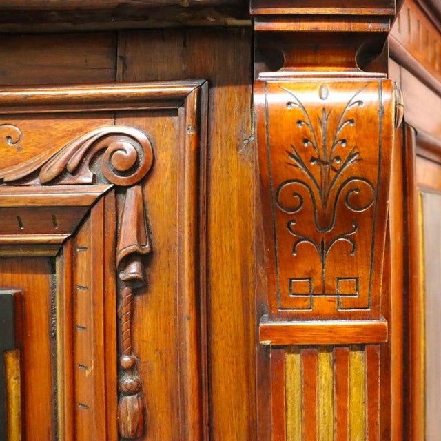 Late 19th Century Renaissance Revival Ebonized Walnut Paneled Credenza With Marquetry & Inlay For Sale - Image 4 of 14