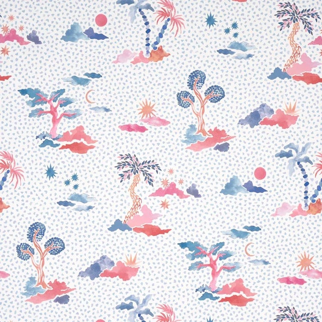 Sample - Schumacher x Happy Menocal Valetta Wallpaper In Sky & Pink For Sale In Charlotte - Image 6 of 6