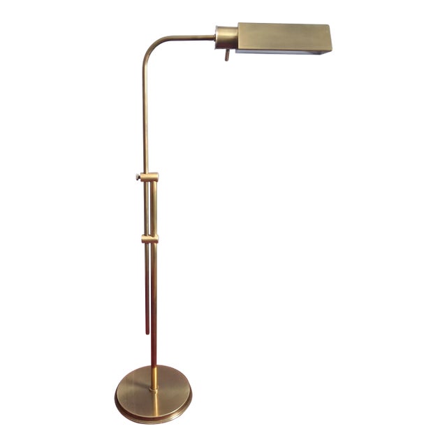 C 1970 Frederick Cooper Brass Bankers Style Adjustable Floor Lamp For Sale