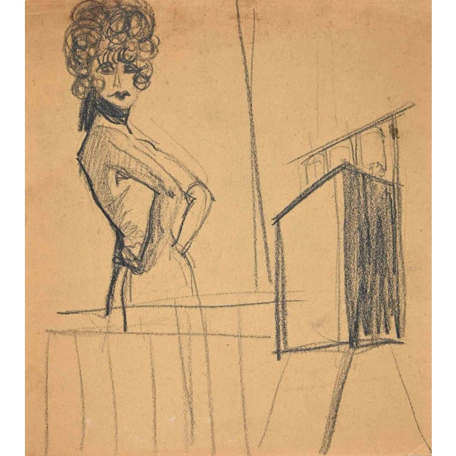 Female Figure, Original Pencil Drawing, Mid 20th-Century For Sale