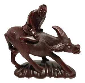 Vintage Asian Hand Carved Water Buffalo Hard Wood Figurine