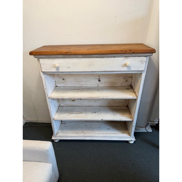 Shabby Chic White + Tan Bookshelf, Vintage For Sale - Image 10 of 12