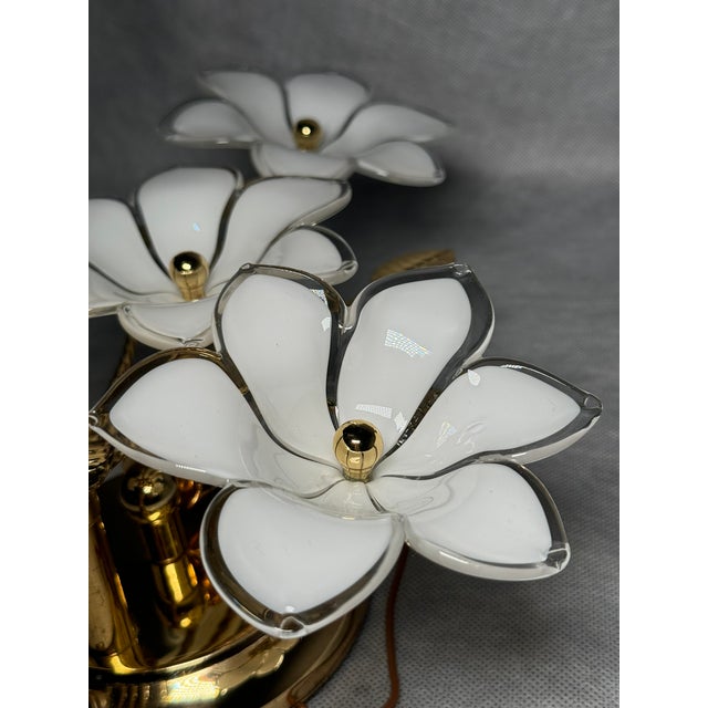 Metal Hollywood Regency Glass Floral Wall Sconces from Gealux, 1970s, Set of 2 For Sale - Image 7 of 8