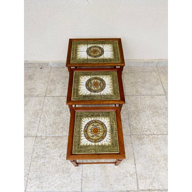 Danish Teak and Ceramic Nesting Tables, 1960s, Set of 3 For Sale - Image 11 of 11