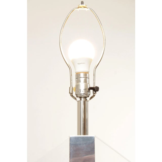 Black 1970s George Bullio Post Modern Chrome and Lucite Table Lamp For Sale - Image 8 of 13