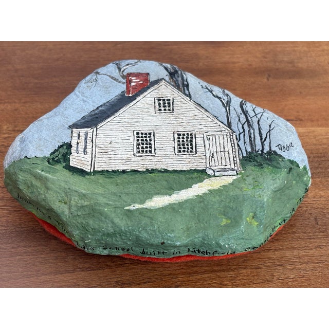 Interesting antique Americana painting finely done on a rock with the inscription "America's First Law School built in...