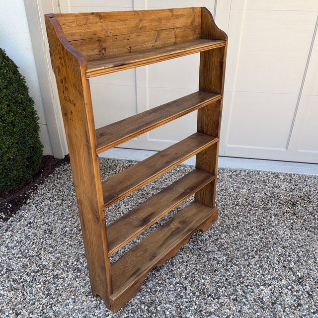American Vintage Rustic Pine Shallow Bookcase With Scalloped Detail For Sale - Image 3 of 12
