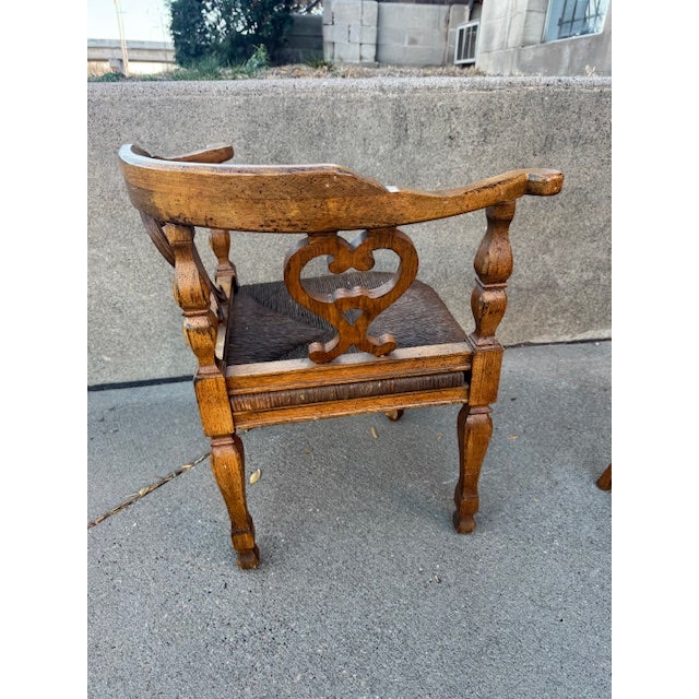 English Vintage English Style Wood Corner Chair With Cane Seat For Sale - Image 3 of 11