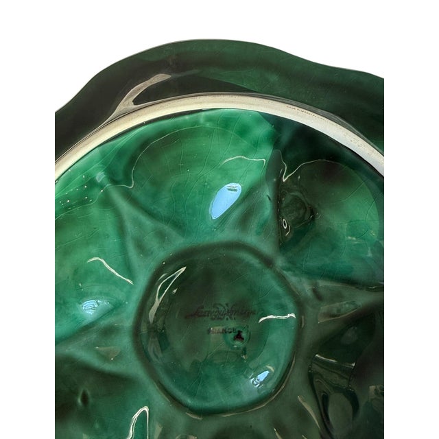 Vintage French Sarreguemines Majolica Oyster Plate – Emerald Green – 10” For Sale In Los Angeles - Image 6 of 6
