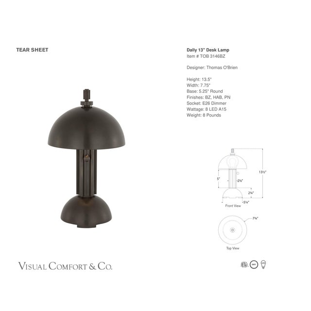 Thomas O'Brien by Visual Comfort Signature Dally 13" Desk Lamp in Bronze Designer: Thomas O'Brien Height: 13.5" Base:...
