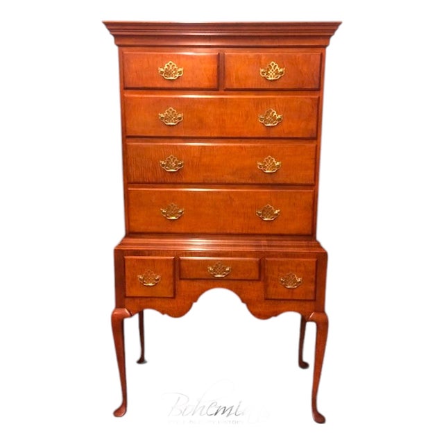 Tiger Maple Queen Anne Highboy, Baker Furniture For Sale