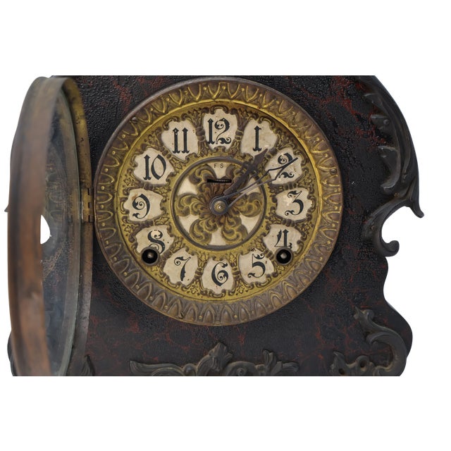 Wood Antique Victorian Rococo Revival Mantel Clock With Ornate Cartouche Dial, Circa 1900 For Sale - Image 7 of 18