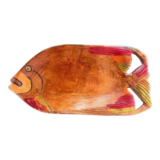 Vintage Hand-Carved & Painted Wooden Fish Serving Platter / Wall Art For Sale
