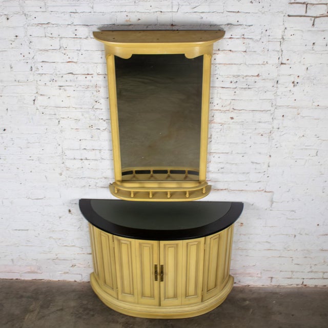 Art Deco Mid to Late 20th Century Neoclassic Revival Blonde Oak Demilune Cabinet or Console and Mirror For Sale - Image 3 of 18