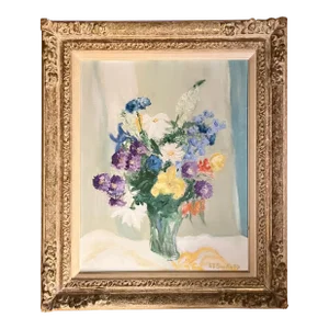 Irving T. Smith American Impressionist Floral Still Life Oil Painting of Flowers in a Vase Palm Beach Galleries Worth Avenue Circa 1970