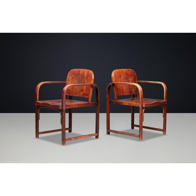 Pair of a 745/f bentwood side chairs by michael thonet for tatra, czechoslovakia, 1930s a rare and characterful pair of a...